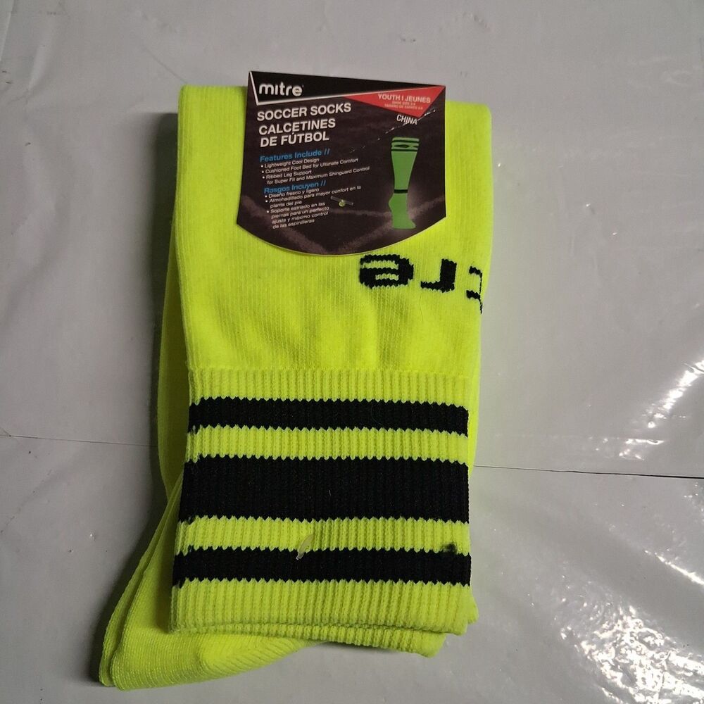 NWT Mitre Youth Unisex Neon Yellow Soccer Socks Fits Shoe size 3-9